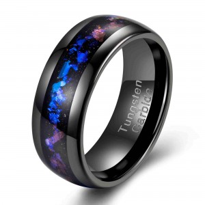 Romantic Hammered 8mm Black Tungsten Ring With Colored Stones Inlay For Gift Or Anniversary