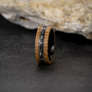 Wholesale Fashion Jewelry 8mm tungsten Rings inlay Meteorite Whisky Barrel Wood Silver Guitar String Inlay wedding rings For Men rings