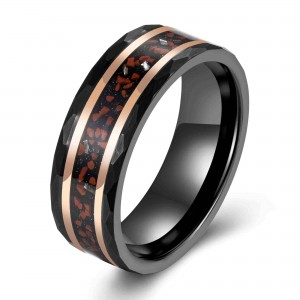 Fashion jewelry 8mm Black Hammered Meteorite green Opal Inlay Tungsten carbide Wedding Band For Men rings