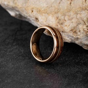 Hot sale fashion jewelry rings Custom rose gold 8mm Natural Wood opal Inlay Tungsten Ring for Men rings comfort fit