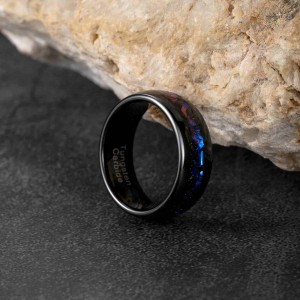 Romantic Hammered 8mm Black Tungsten Ring With Colored Stones Inlay For Gift Or Anniversary