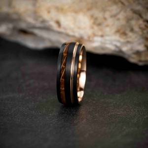 Custom men jewelry luxury 8mm 18k Gold Plated ring Inlay Gold Leaf Sand Stone Men Wedding Ring Inlay Gold Foil Tungsten Rings